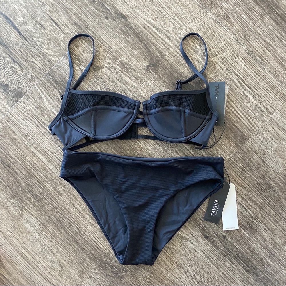 Tavik black kora bikini top and ribbed bottom set